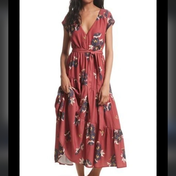 Free People Dresses & Skirts - Free People All I Got Maxi Dress Women's Sz 2 XS S Floral Tiered Red Ruffled Tie